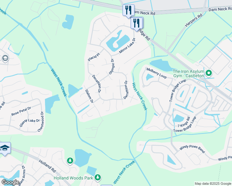 map of restaurants, bars, coffee shops, grocery stores, and more near 1908 McCauley Court in Virginia Beach