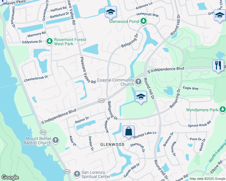 map of restaurants, bars, coffee shops, grocery stores, and more near 1225 Beaver Creek Court in Virginia Beach