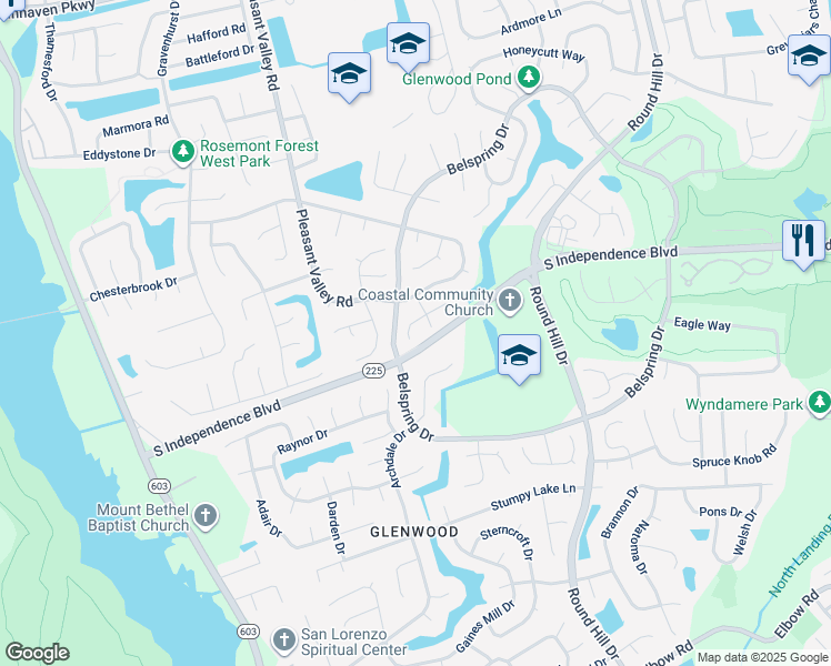 map of restaurants, bars, coffee shops, grocery stores, and more near 1225 Beaver Creek Court in Virginia Beach