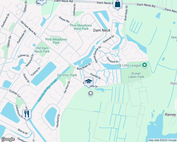 map of restaurants, bars, coffee shops, grocery stores, and more near 819 Cannonade Trail in Virginia Beach
