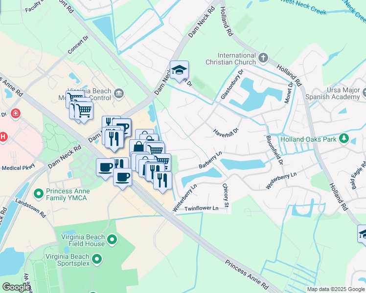 map of restaurants, bars, coffee shops, grocery stores, and more near 1928 Nettle Street in Virginia Beach