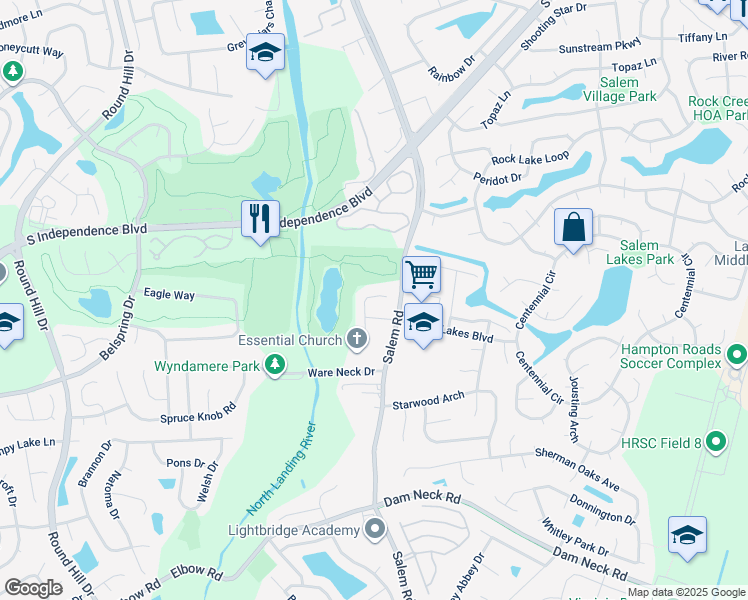 map of restaurants, bars, coffee shops, grocery stores, and more near 2016 Cheshire Forest Court in Virginia Beach