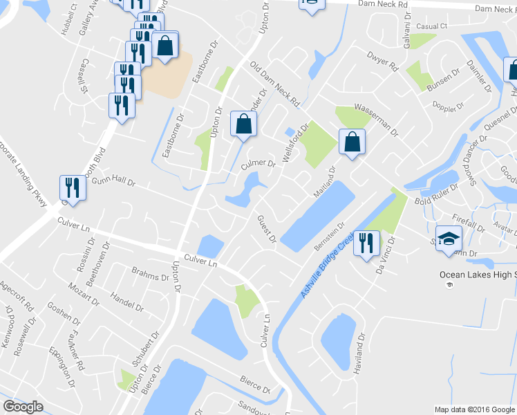map of restaurants, bars, coffee shops, grocery stores, and more near 1096 Guest Drive in Virginia Beach