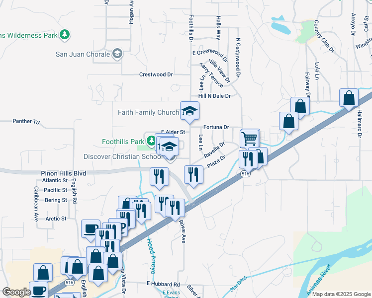 map of restaurants, bars, coffee shops, grocery stores, and more near 5210 Hickory Avenue in Farmington