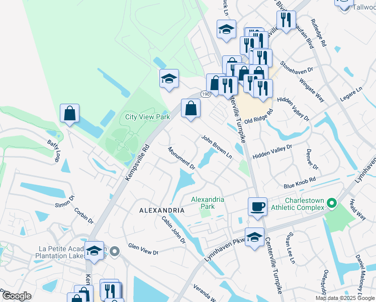 map of restaurants, bars, coffee shops, grocery stores, and more near 5505 Gettysburg Court in Virginia Beach