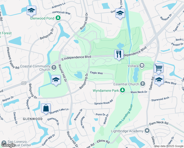 map of restaurants, bars, coffee shops, grocery stores, and more near 1125 Eagle Way in Virginia Beach