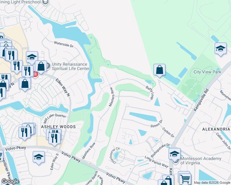 map of restaurants, bars, coffee shops, grocery stores, and more near 1225 Masters Row in Chesapeake