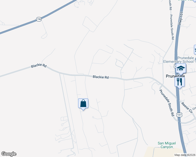 map of restaurants, bars, coffee shops, grocery stores, and more near 16770 Blackie Road in Salinas