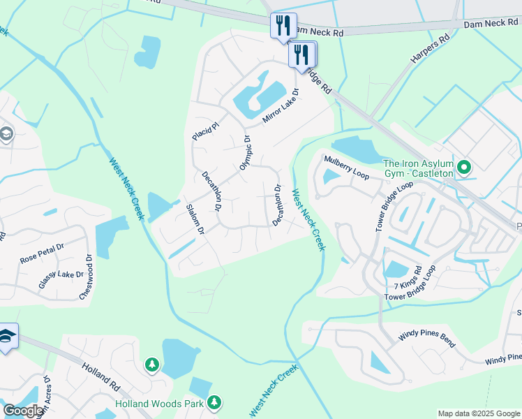 map of restaurants, bars, coffee shops, grocery stores, and more near 1925 Killey Street in Virginia Beach