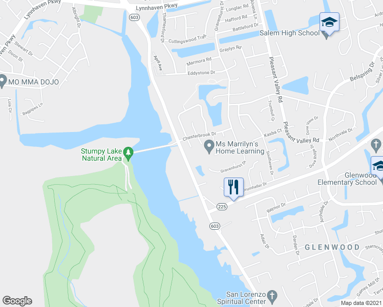 map of restaurants, bars, coffee shops, grocery stores, and more near 2125 Clarion Court in Virginia Beach