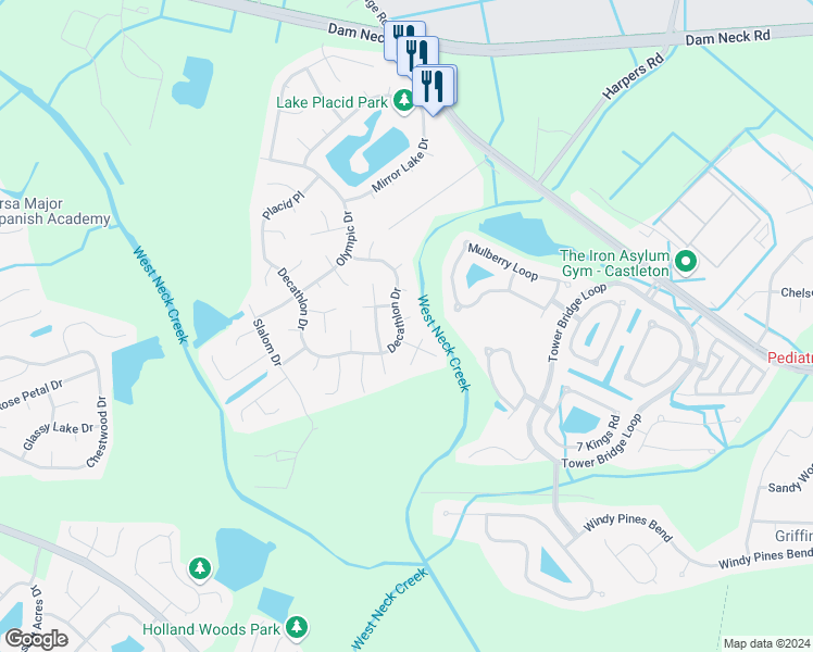 map of restaurants, bars, coffee shops, grocery stores, and more near 2509 Shea Circle in Virginia Beach