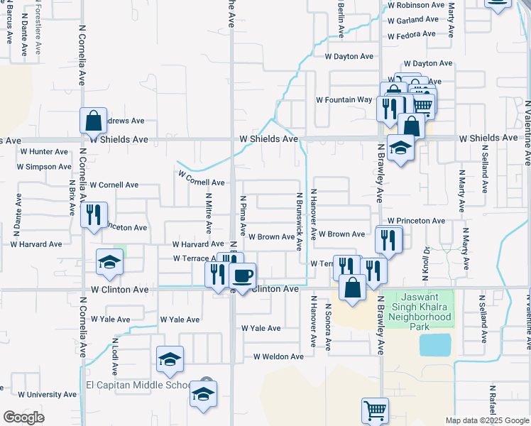 map of restaurants, bars, coffee shops, grocery stores, and more near 4323 West Michigan Avenue in Fresno