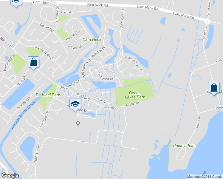 map of restaurants, bars, coffee shops, grocery stores, and more near 961 Avatar Drive in Virginia Beach