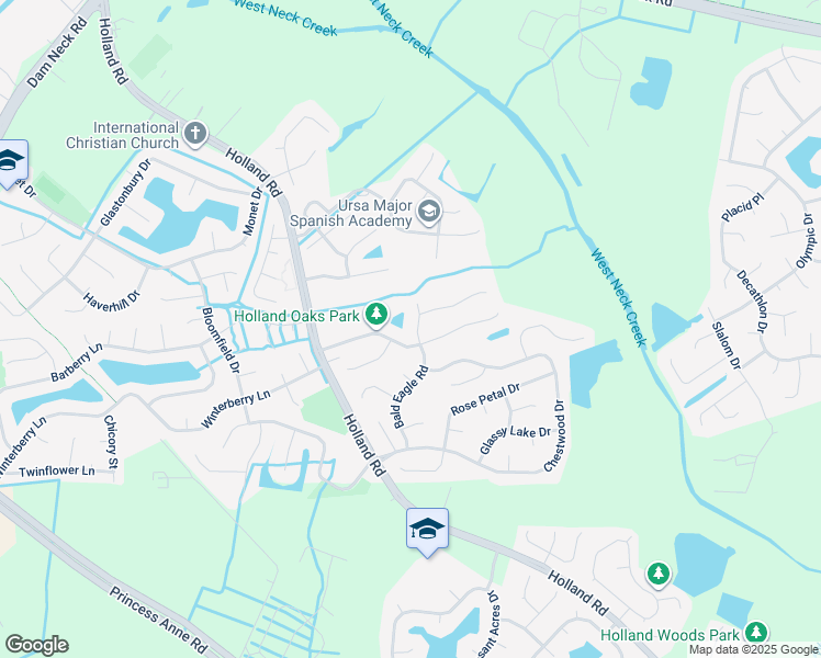 map of restaurants, bars, coffee shops, grocery stores, and more near 2877 Bald Eagle Road in Virginia Beach