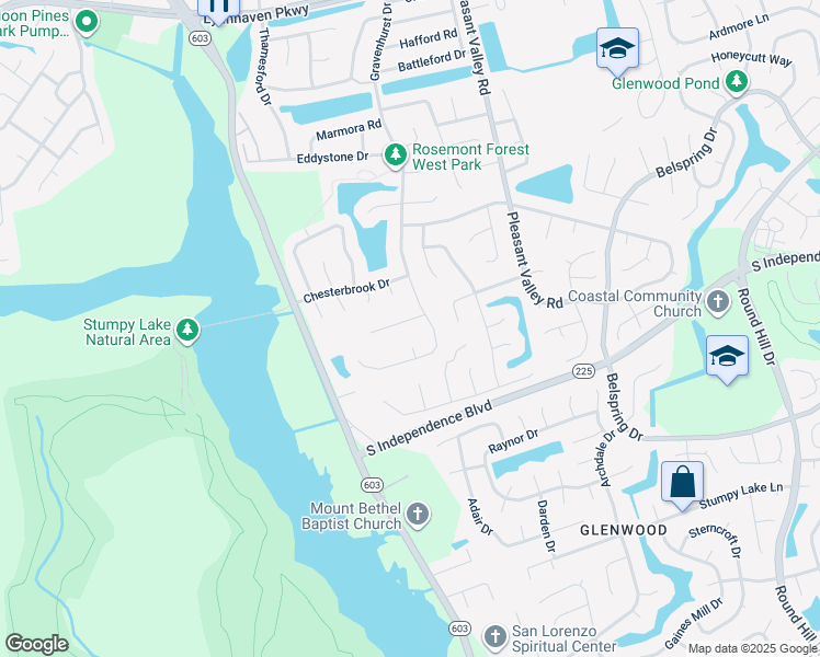 map of restaurants, bars, coffee shops, grocery stores, and more near 1409 Glenwood Links Lane in Virginia Beach