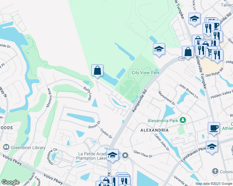 map of restaurants, bars, coffee shops, grocery stores, and more near 2101 Pateshall Court in Virginia Beach