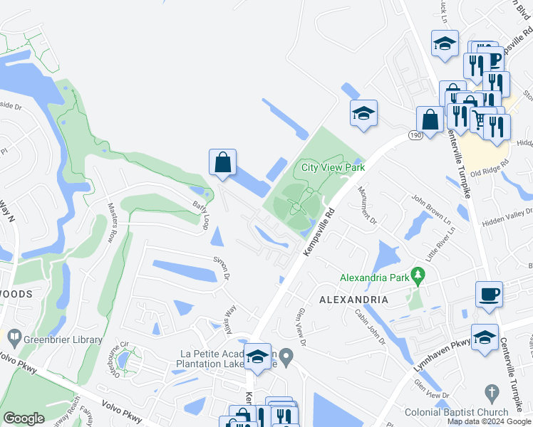 map of restaurants, bars, coffee shops, grocery stores, and more near 2101 Pateshall Court in Virginia Beach