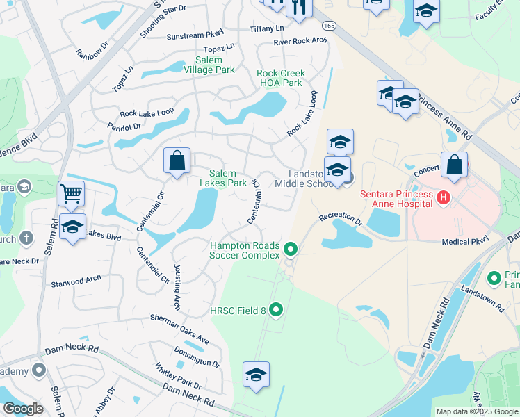 map of restaurants, bars, coffee shops, grocery stores, and more near 3701 Frazier Lane in Virginia Beach