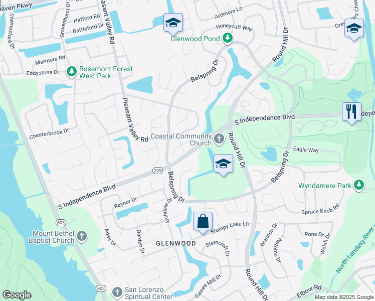 map of restaurants, bars, coffee shops, grocery stores, and more near 2120 Beaver Pond Court in Virginia Beach