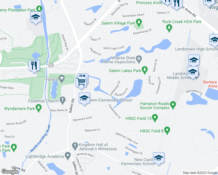 map of restaurants, bars, coffee shops, grocery stores, and more near 3914 Lansing Court in Virginia Beach