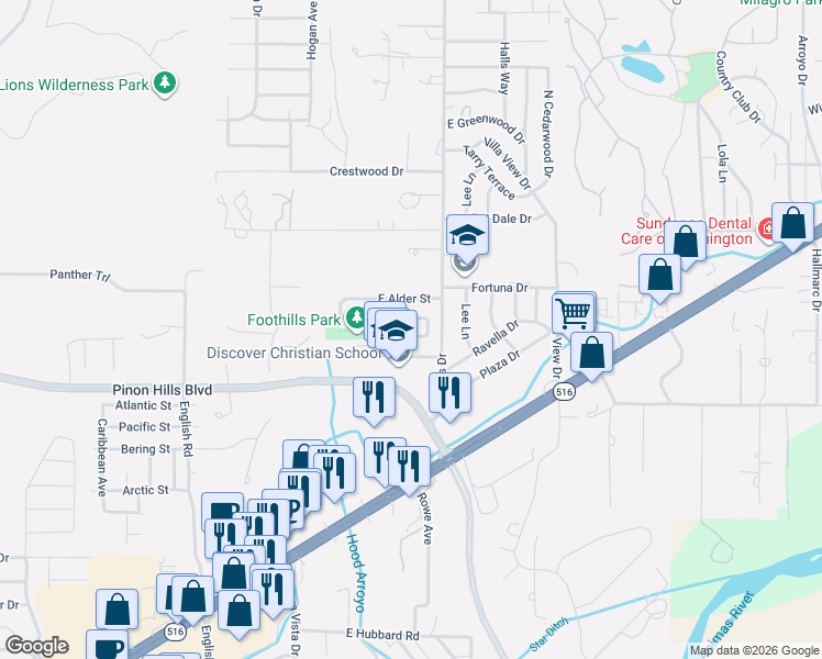 map of restaurants, bars, coffee shops, grocery stores, and more near 5518 Cypress Street in Farmington