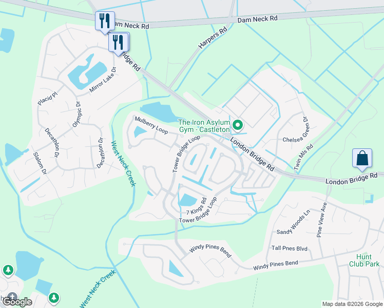 map of restaurants, bars, coffee shops, grocery stores, and more near 1977 Clifton Bridge Drive in Virginia Beach