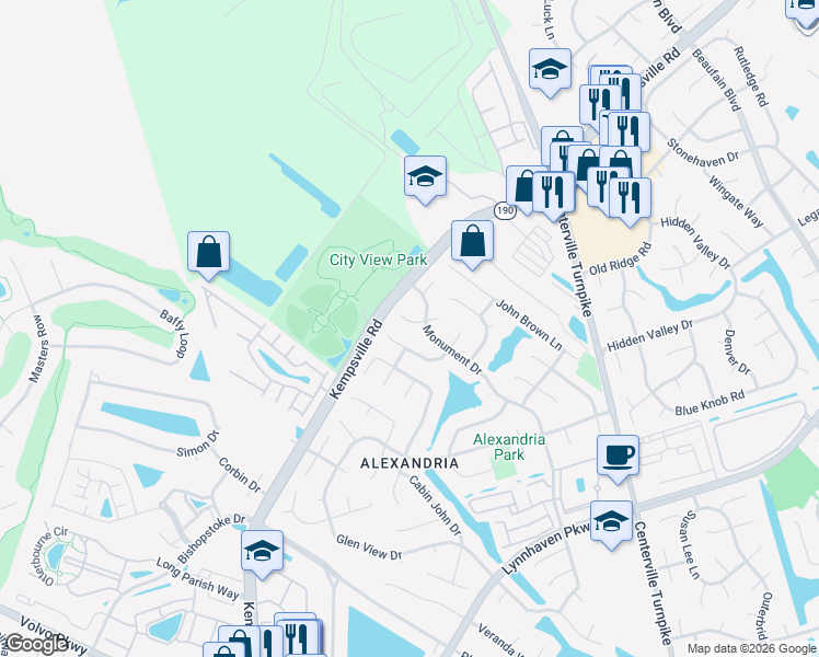 map of restaurants, bars, coffee shops, grocery stores, and more near 1812 Gettysburg Road in Virginia Beach
