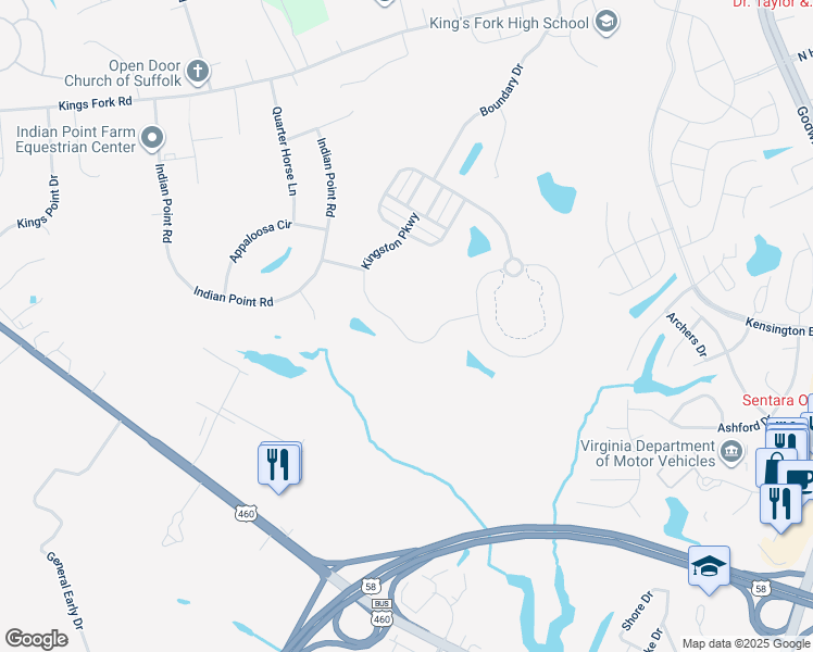 map of restaurants, bars, coffee shops, grocery stores, and more near 4041 Kingston Parkway in Suffolk