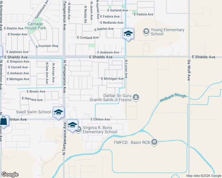 map of restaurants, bars, coffee shops, grocery stores, and more near 7407 East Homan Avenue in Fresno