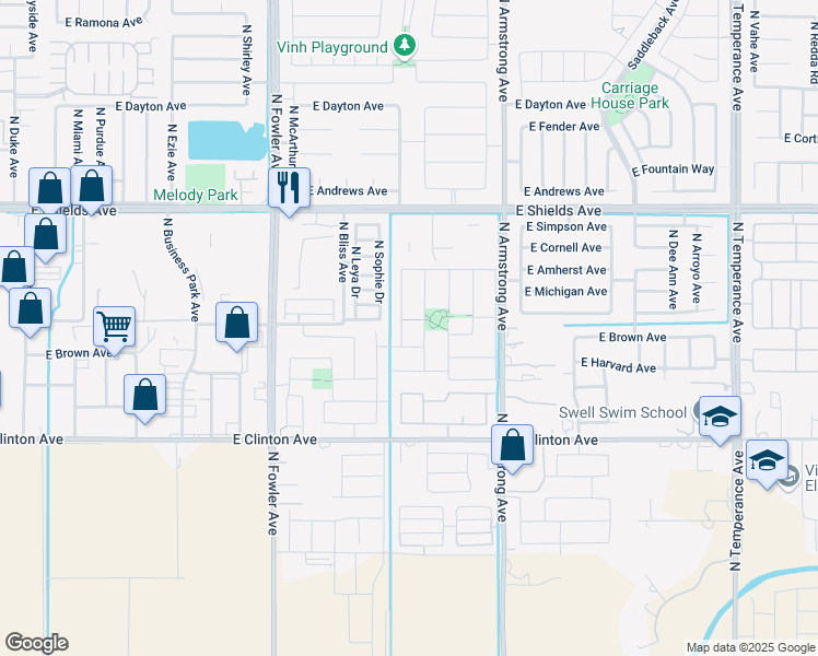 map of restaurants, bars, coffee shops, grocery stores, and more near 2749 North Burgan Avenue in Fresno