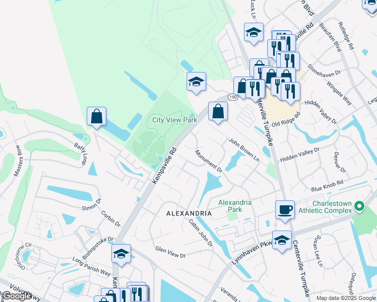 map of restaurants, bars, coffee shops, grocery stores, and more near 1812 Gettysburg Road in Virginia Beach