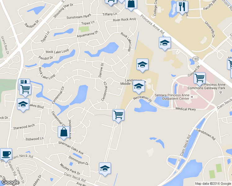 map of restaurants, bars, coffee shops, grocery stores, and more near 3724 Frazier Lane in Virginia Beach