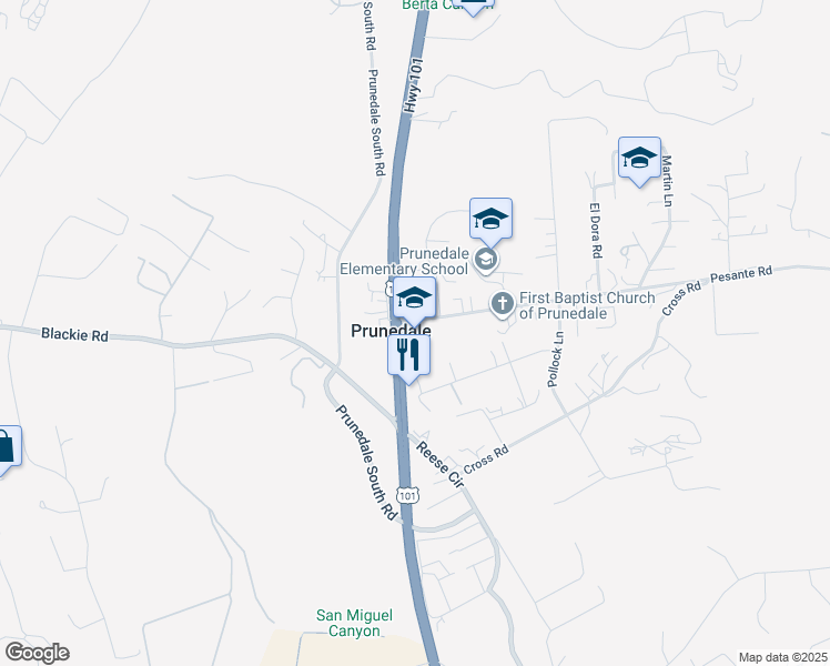 map of restaurants, bars, coffee shops, grocery stores, and more near 17500 Pesante Road in Salinas