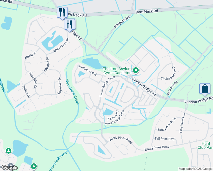 map of restaurants, bars, coffee shops, grocery stores, and more near 1977 Clifton Bridge Drive in Virginia Beach
