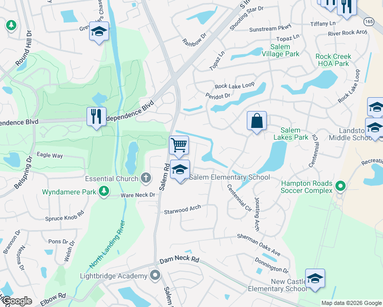 map of restaurants, bars, coffee shops, grocery stores, and more near 1967 Millcreek Drive in Virginia Beach