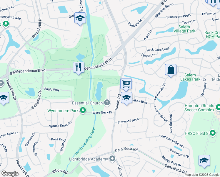 map of restaurants, bars, coffee shops, grocery stores, and more near 2025 Cheshire Forest Court in Virginia Beach