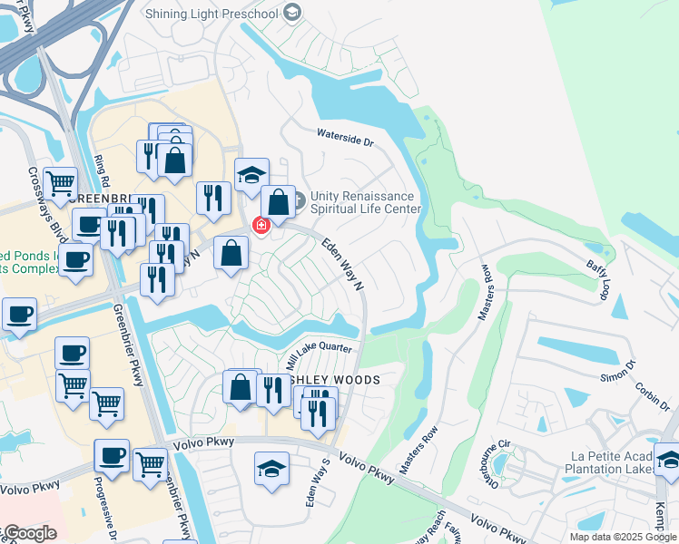 map of restaurants, bars, coffee shops, grocery stores, and more near 929 White Oak Court North in Chesapeake
