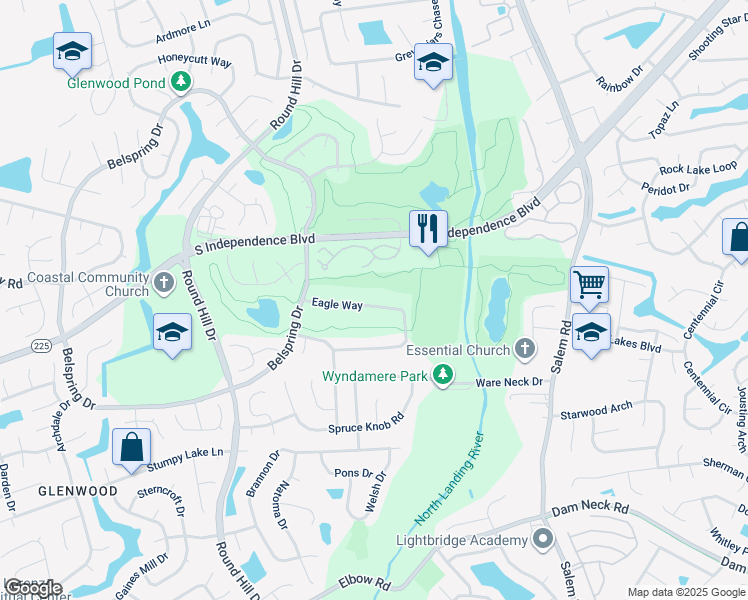 map of restaurants, bars, coffee shops, grocery stores, and more near 1168 Eagle Way in Virginia Beach