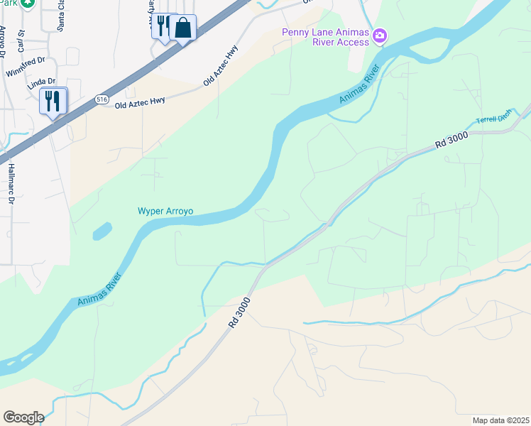 map of restaurants, bars, coffee shops, grocery stores, and more near 714 Road 3000 in Aztec
