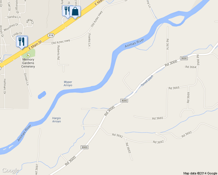 map of restaurants, bars, coffee shops, grocery stores, and more near 714 Road 3000 in Aztec