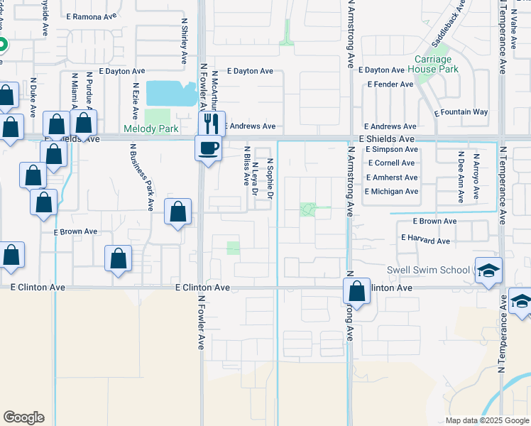 map of restaurants, bars, coffee shops, grocery stores, and more near 6202 East Homan Avenue in Fresno