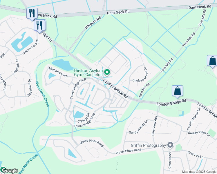 map of restaurants, bars, coffee shops, grocery stores, and more near 2348 Barnsely Court in Virginia Beach