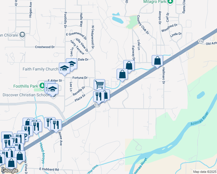 map of restaurants, bars, coffee shops, grocery stores, and more near 5950 East Main Street in Farmington