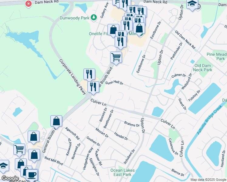 map of restaurants, bars, coffee shops, grocery stores, and more near 1809 Culver Quay in Virginia Beach