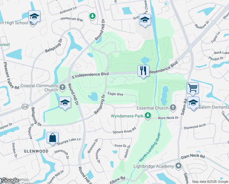 map of restaurants, bars, coffee shops, grocery stores, and more near 1125 Eagle Way in Virginia Beach