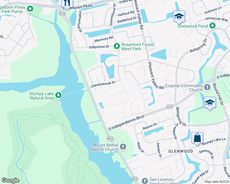 map of restaurants, bars, coffee shops, grocery stores, and more near 1413 Glenwood Links Lane in Virginia Beach