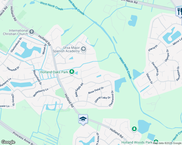 map of restaurants, bars, coffee shops, grocery stores, and more near 2912 Sugar Maple Drive in Virginia Beach