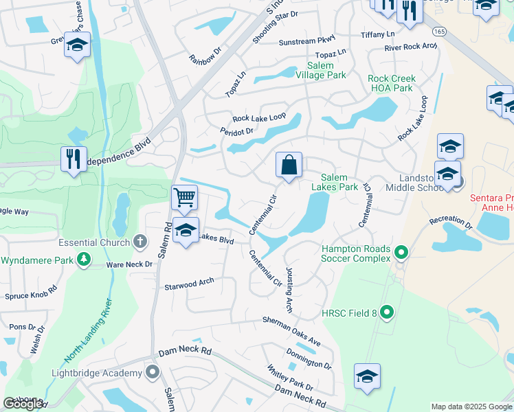 map of restaurants, bars, coffee shops, grocery stores, and more near 3915 Lantana Place in Virginia Beach