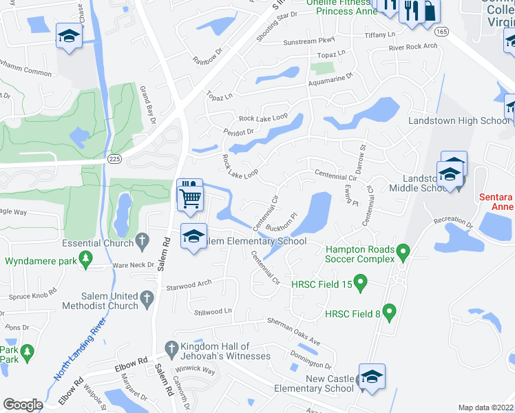 map of restaurants, bars, coffee shops, grocery stores, and more near 3915 Lantana Place in Virginia Beach