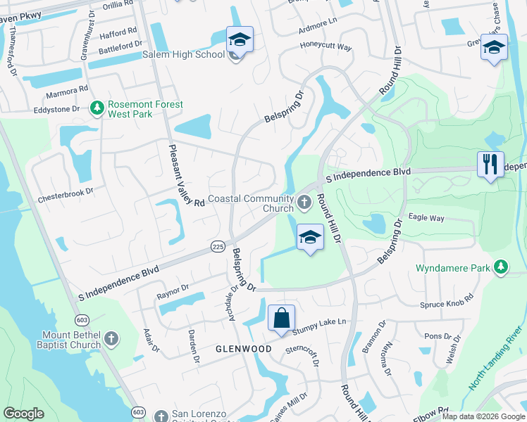 map of restaurants, bars, coffee shops, grocery stores, and more near 1169 Beaver Falls Court in Virginia Beach